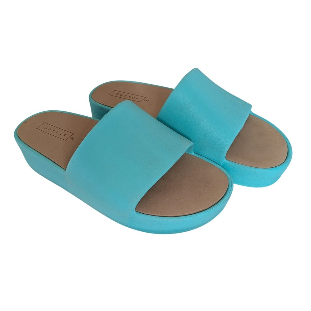 Corkys Aqua Blue Green Platform Slide Sandals Women's‎ 8 — Retro 90s Style